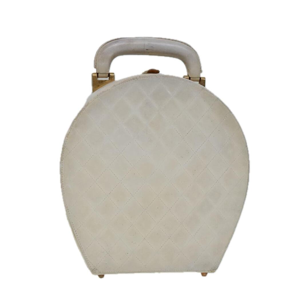 CHANEL Vanity Hand Bag Leather White CC
